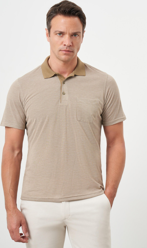 Erkek Bej Trend Cepli Polo Yaka T-Shirt