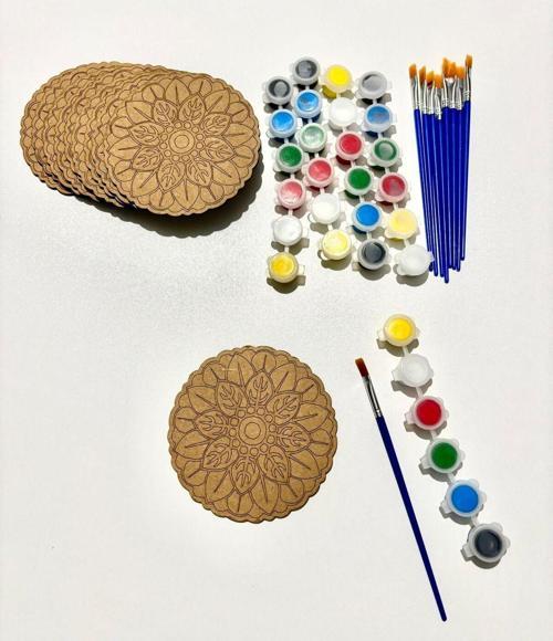 10 Lu Paket Ahşap Boyama Mandala Eğitici Etkinlik ( 10 Fırça 5 Boya)