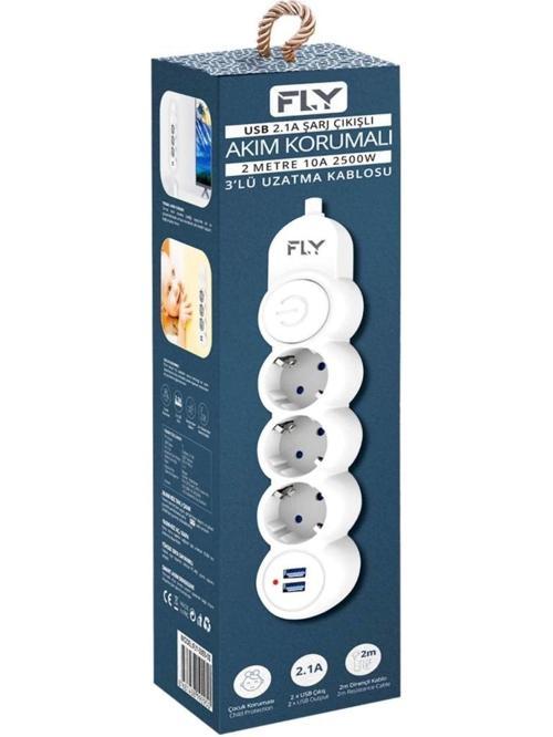 3393-01, 3 Soket, 2 Usb, Akım Korumalı Priz, 2.1a, Anahtarlı, 2mt Kablo, (beyaz)