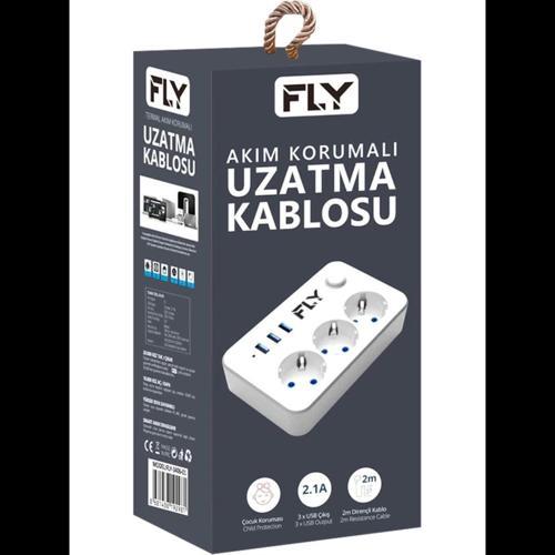 3406-01, 3 Soket, 3 Usb, Akım Korumalı Priz, 2.1a, Anahtarlı, 2mt Kablo, (beyaz)