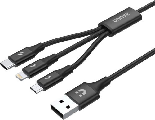 Unıtek Usb-a 3in1 Hızlı Şarj Kablosu 1.2mt 2.4a Mıcro Usb, Type-c, Lıghtnıng (c14049bk)