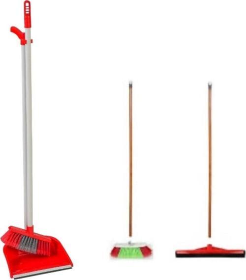 3 Lü Temizlik Seti Ahşap Saplı Fırça Çekpas Çekçek Lux Katlanabilir Faraş