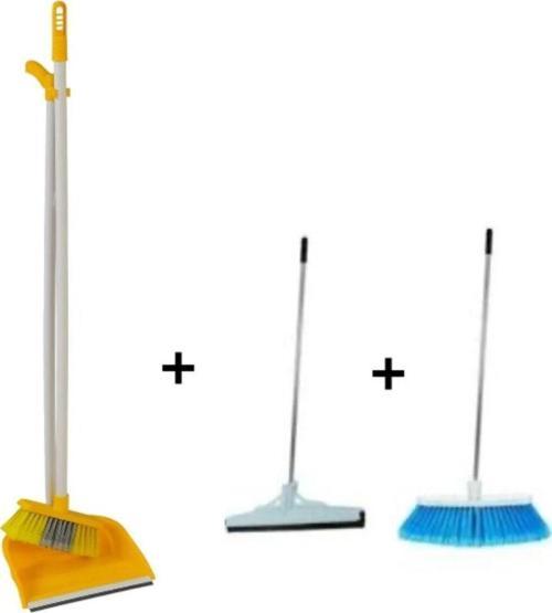 3 Lü Temizlik Seti Metal Saplı Fırça Çekpas Çekçek Lux Katlanabilir Faraş