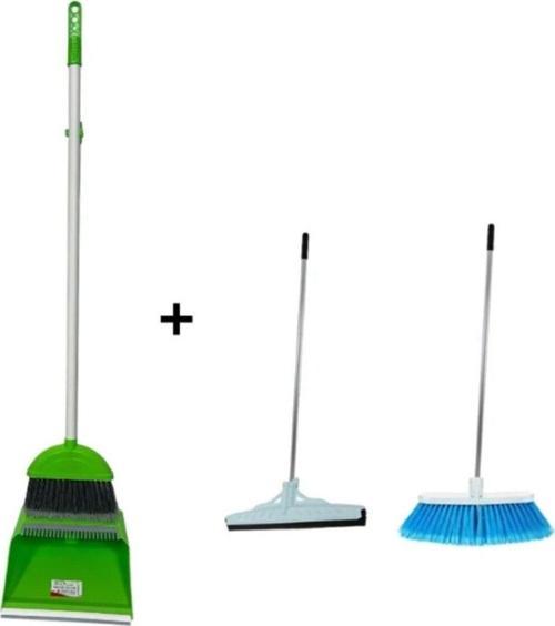 3 Lü Temizlik Seti Metal Saplı Fırça Çekpas Çekçek Lux Katlanabilir Faraş