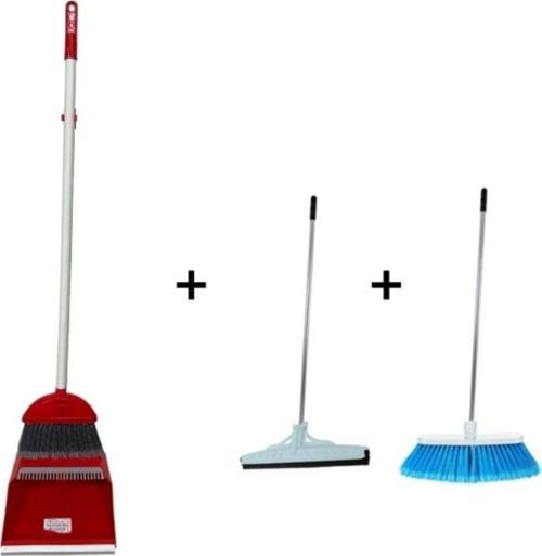 3 Lü Temizlik Seti Metal Saplı Fırça Çekpas Çekçek Lux Katlanabilir Faraş