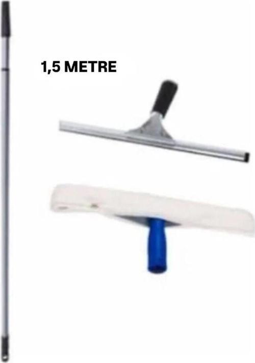 Cam Temizlik Seti 1,5 Metre Teleskopik Uzayabilen Metal Sap 35 Cm Cam Peluş Ve Cam Çekçeği