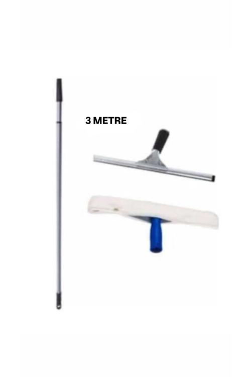 Cam Temizlik Seti 3 Metre Teleskopik Uzayabilen Metal Sap 35 Cm Cam Peluş Ve Cam Çekçeği
