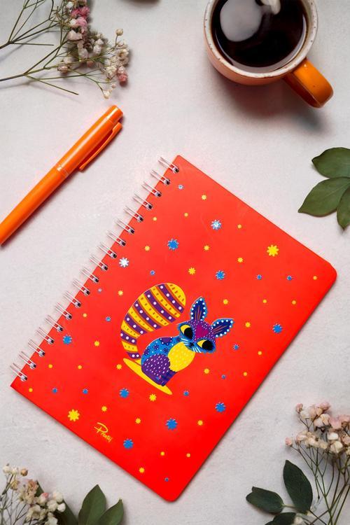 Cute Rabbit Neon Turuncu Kareli Defter