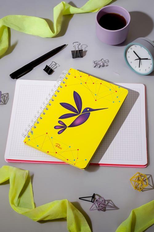 Hummingbird Neon Sarı Spiralli Kareli Defter