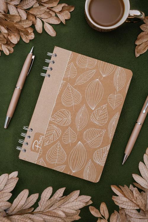 White Leaves Kraft Çizgili Defter