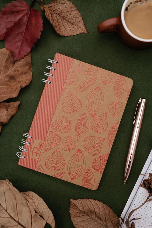 Red Leaves Kraft Çizgili Defter
