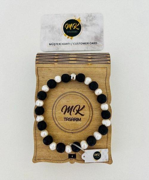 Gerçek Inci - Gerçek Lav Taşı Bileklik MKT.1.052