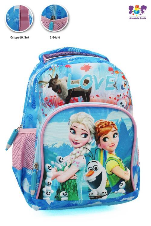 2 Gözlü Mavi Elsa Anna Anaokulu Çantası - Kız Çocuk Çanta Kreş Çantası - Elsa Çanta - Frozen Çanta