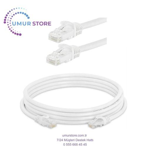 5 Metre Cat6 Kablo Ethernet Network Kablosu - Fabrikasyon Presli - 23 Awg - Beyaz - 5 mt