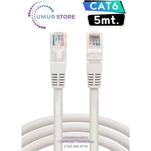 5 Metrelik Cat6 Lan Fabrikasyon Internet Data Kablosu(Ethernet Modem RJ45 Uçlu Jacklı Network Adsl) 