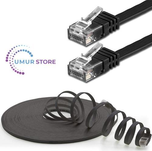 CAT6 Yassı Ethernet (Network, LAN) Kablosu, Siyah, 15 metre