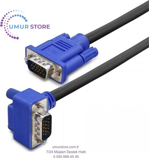 VGA Erkek Erkek 90 Derece Kablo 15 Pin VGA Doksan Derece Kablo 5m