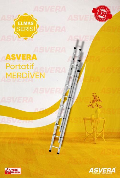 Elmas Serisi - 3 Parça X 2,5 Metre = 7,5 Metre Alüminyum Merdiven - Yerli Üretim