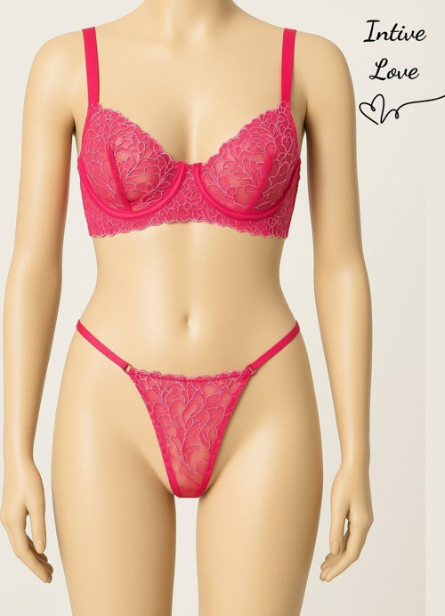 Milena Şeker Pembe Arkadan Ayarlanabilir Dal Çiçek Desenli Sütyen String Takım- limited