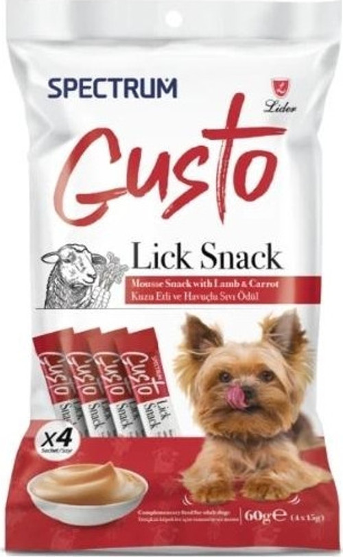 Gusto Kuzu Etli ve Havuçlu Sıvı Yetişkin Köpek Ödül Maması 4x15 Gr