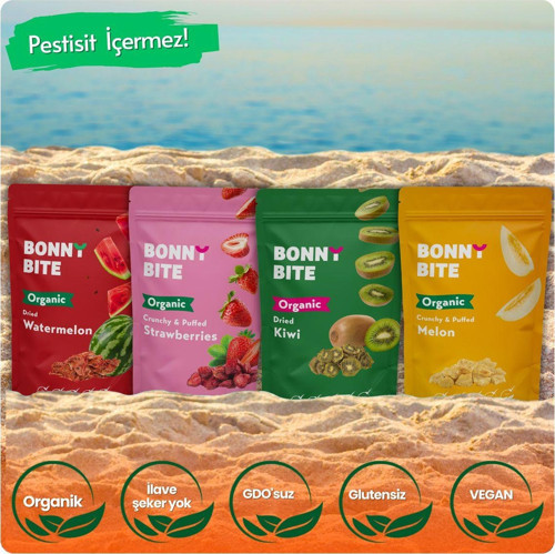 Kurutulmuş Organik Karpuz, Çilek, Kivi & Çıtır Kavun 4'Lü Paketi