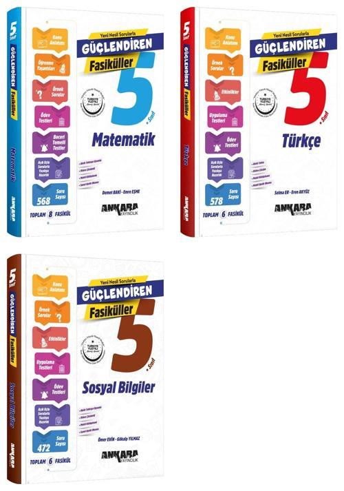 Ankara 2025 5. Sınıf Matematik + Türkçe + Sosyal Bilgiler Güçlendiren Fasikül Seti 3 Kitap Güncel Müfredat