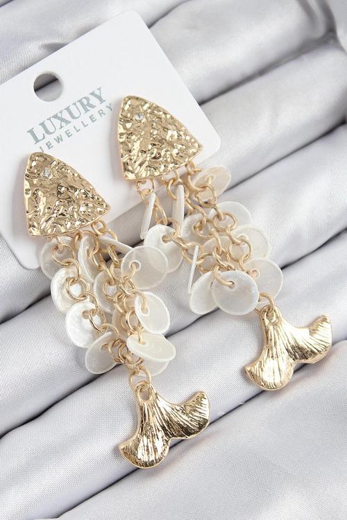 Pirinç Sallantılı Sedefli Balık Model Gold Renk Kadın Küpe - EBJ250816W37172