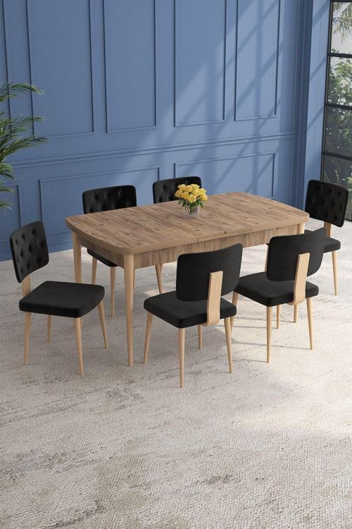 Lars Atlantik 80x132 Açılabilir Mdf Masa Yemek Odası Takımı,Mutfak Takımı 6 Adet Sandalye