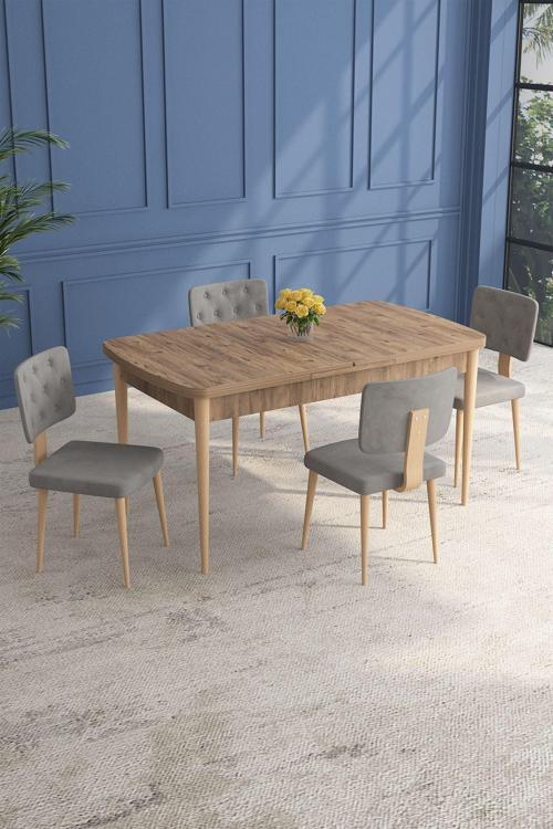 Lars Atlantik 80x132 Açılabilir Mdf Masa Yemek Odası Takımı,Mutfak Takımı 4 Adet Sandalye