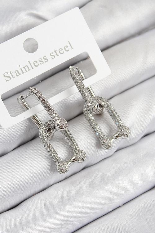 Pirinç Zirkon Taşlı Tifany Model Gümüş Renk Kadın Küpe - EBJ250816W37178