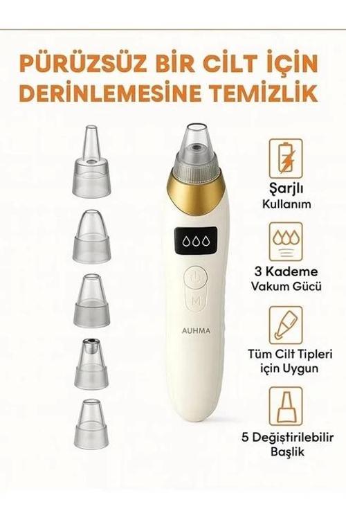 Şarjlı Vakumlu Siyah Nokta Temizleme Cihazı – 3 Kademe Güç, 5 Değiştirilebilir Başlık, LCD Ekran