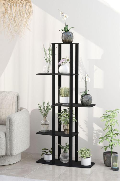 Gardenya Çok Katlı Çiçeklik Saksılık Siyah