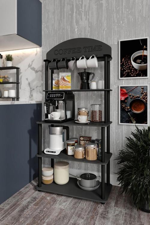 Coffee Time Dekoratif Kahve Standı Çok Amaçlı Dolap Siyah