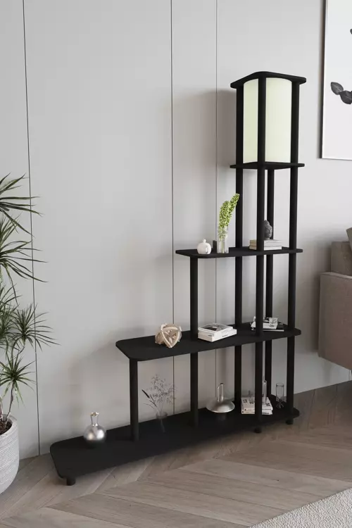 Escaleras Dekoratif Raflı Lambader Siyah