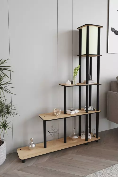 Escaleras Dekoratif Raflı Lambader Meşe