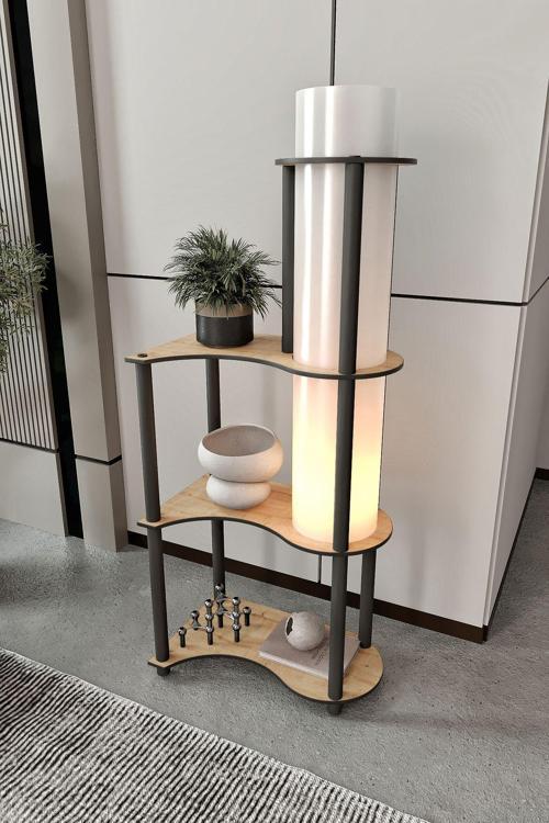 Estilo Dor Dekoratif Raflı Lambader Meşe