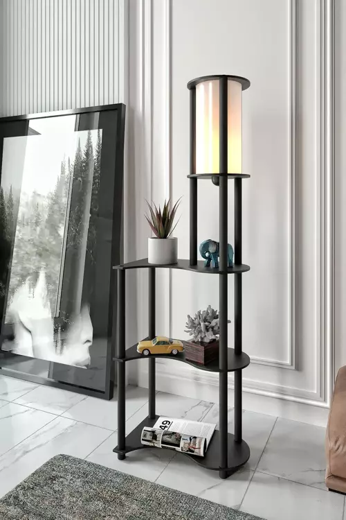 Estilo Dekoratif Raflı Lambader Siyah