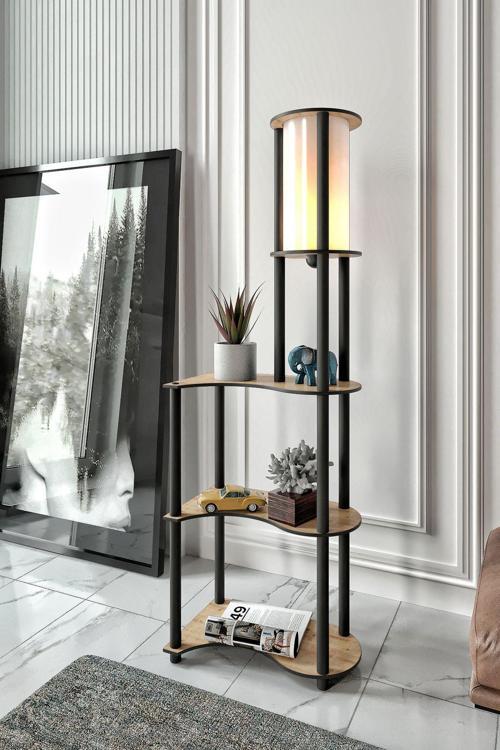 Estilo Dekoratif Raflı Lambader Meşe