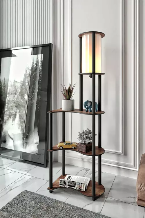 Estilo Dekoratif Raflı Lambader Ceviz