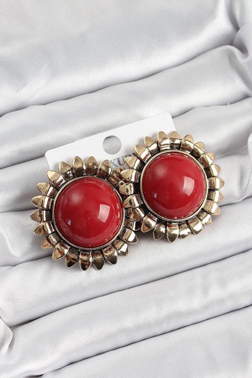 Zarif Kadın için Golden Pirinç Bordo Retro Küpe