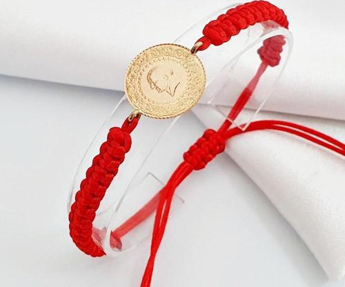 22 Ayar Çeyrek Altınlı Kırmızı İpli Bileklik