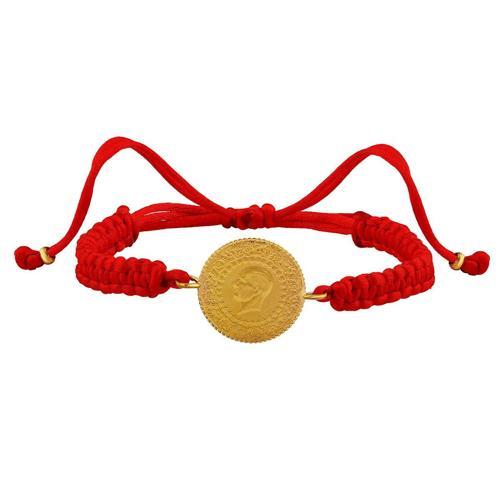 22 Ayar Çeyrek Altınlı Kırmızı İpli Bileklik