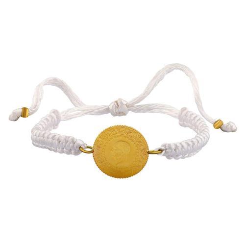 22 Ayar Çeyrek Altınlı Beyaz İpli Bileklik