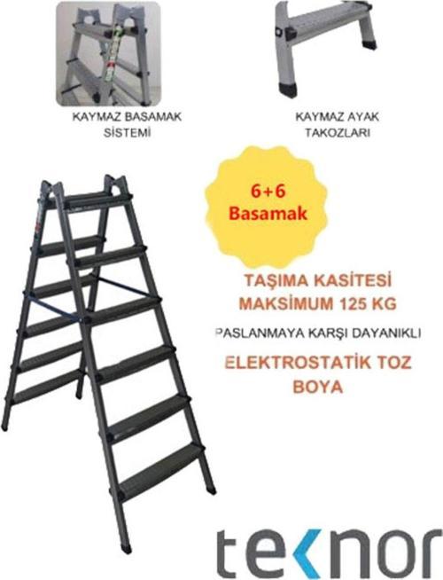 Çift Taraflı Dayanıklı 6+6 Metal Basamaklı Merdiven