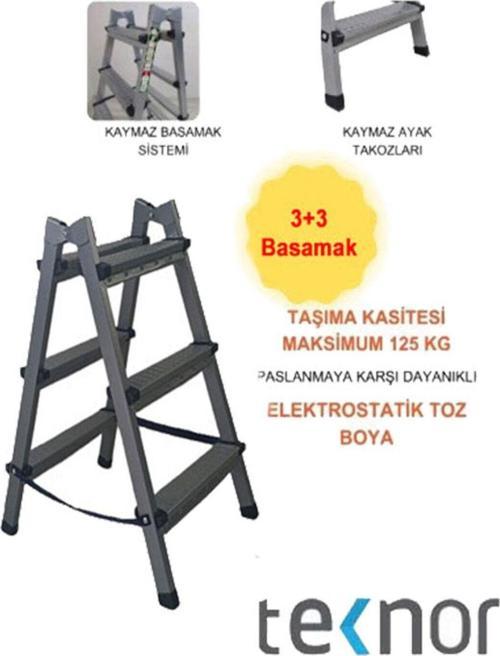  Çift Taraflı Dayanıklı 3+3 Metal Basamaklı Merdiven