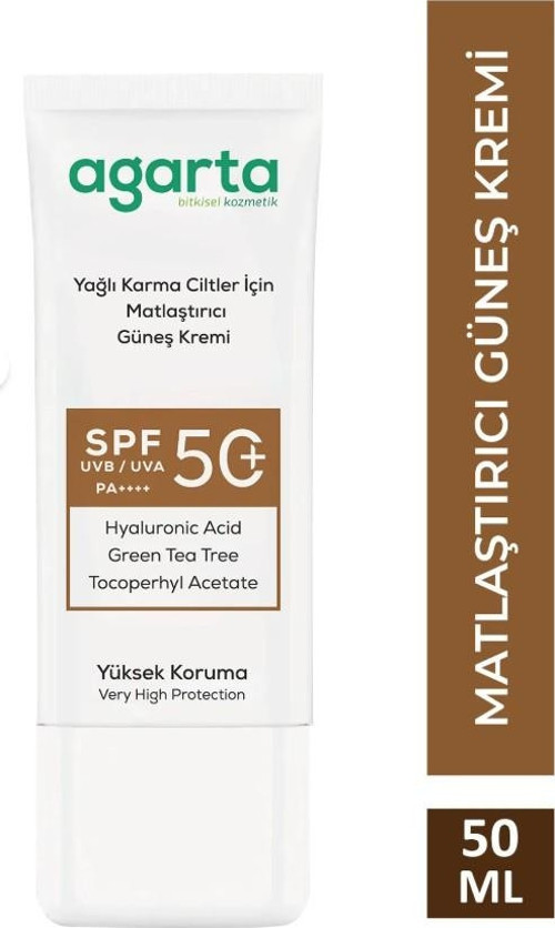 Agarta Doğal Güneş Kremi Yağlı Karma Ciltler İçin Matlaştırıcı 50 SPF 50 ml