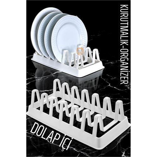  Tabak Düzenleyici Kurutmalık Dolap İçi Tencere Kapak Organizer BEYAZ