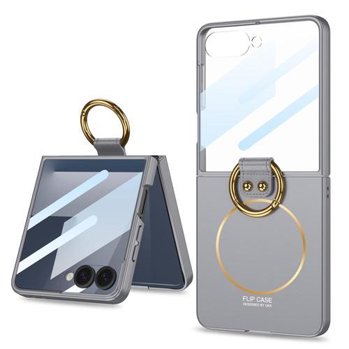 Galaxy Z Flip 7 Kılıf M-safe Şarj Özellikli Kıpta Yüzüklü Flip Sert Kılıf Gri