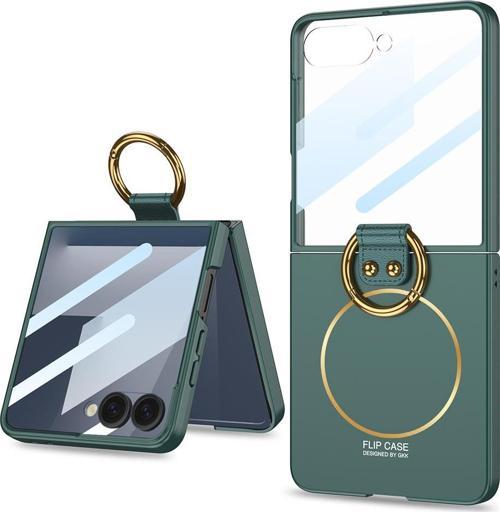 Galaxy Z Flip 7 Kılıf M-safe Şarj Özellikli Kıpta Yüzüklü Flip Sert Kılıf Koyu Yeşil