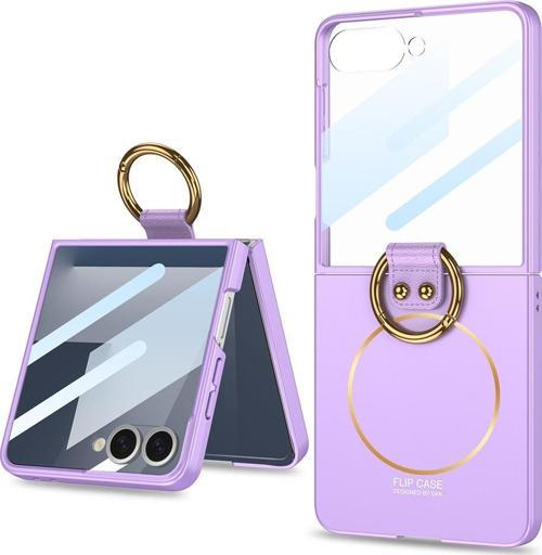 Galaxy Z Flip 7 Kılıf M-safe Şarj Özellikli Kıpta Yüzüklü Flip Sert Kılıf Lila
